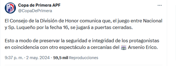 Partido “a puertas cerradas” no fue decisión de la Policía, aclaran - ADN Digital