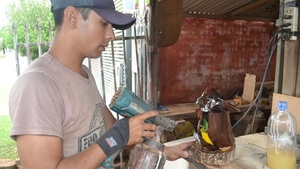 Joven artista da nueva vida a la madera muerta del monte