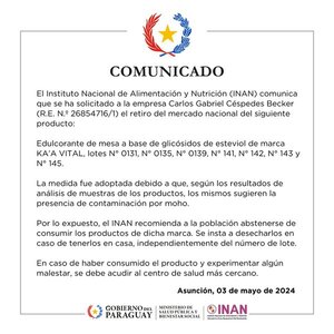 INAN solicita retiro de más edulcorantes contaminados - ADN Digital