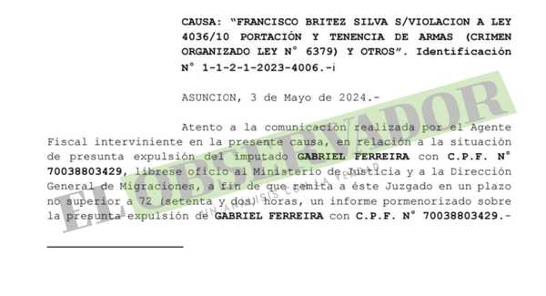 Presunto sicario brasileño habría sido expulsado del país sin informar al fiscal ni al juez de la causa