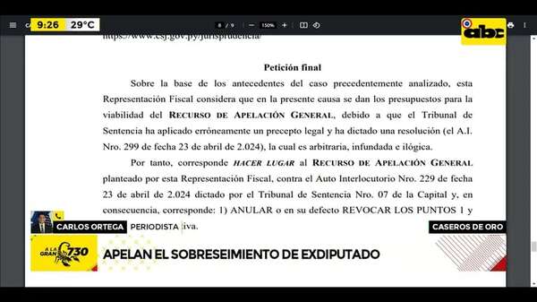 Caseros de Tomás Rivas: fiscal apela sobreseimiento de exdiputado - ABC Noticias - ABC Color
