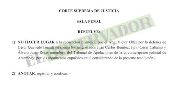 Defensa de Quevedo Isnardi tiene como práctica común las recusaciones infundadas y dilatorias, según Tribunal