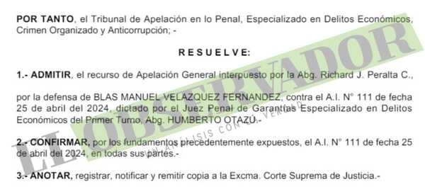 Cámara mantiene arresto domiciliario del exsíndico de Quiebras Blas Velázquez