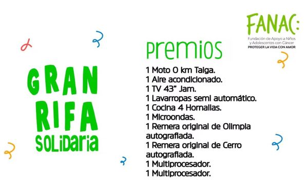 Fundación organiza «Gran Rifa Solidaria» para juntar fondos para construir hospital oncológico para niños y adolescentes