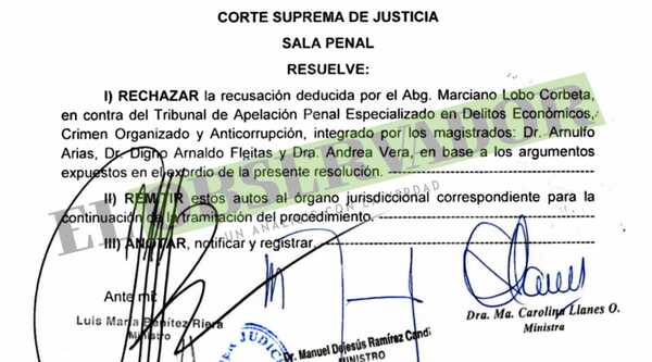 A Ultranza Py: Falta de motivos válidos deriva en rechazo de recusación a Camaristas