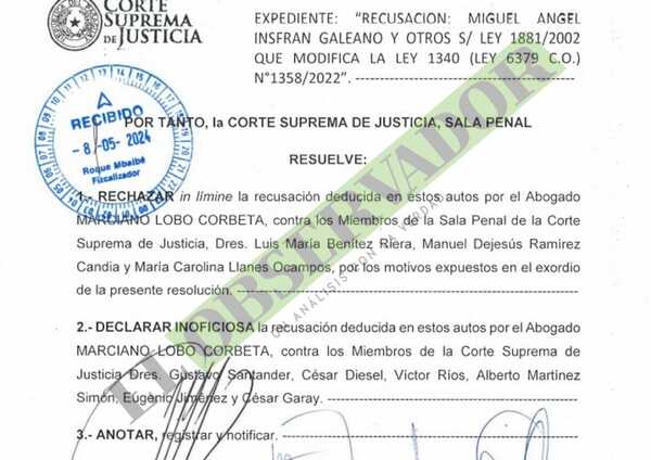 Sala Penal rechaza recusación de defensor de José Insfrán por palpable deficiencia