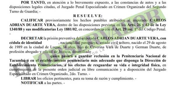 Abogado ligado a esquema narco cumplirá prisión preventiva en Tacumbú