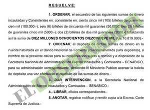 Ordenan secuestro de dinero perteneciente a supuestos traficantes