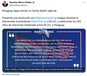 Senadores estadounidenses muestran su apoyo a Paraguay en medio de visita del presidente Peña a EE.UU. - El Trueno