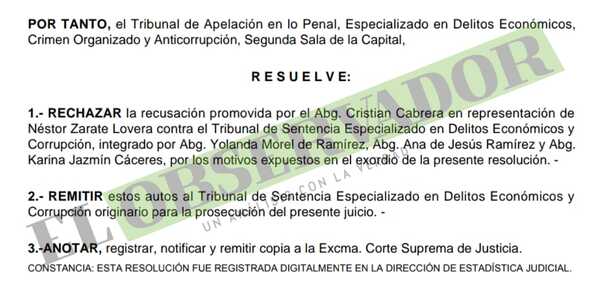 Rechazan recusación de Néstor Zárate a Tribunal de Sentencia y este acciona ante el JEM