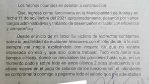 Funcionaria denunció al intendente de Acahay por coacción sexual