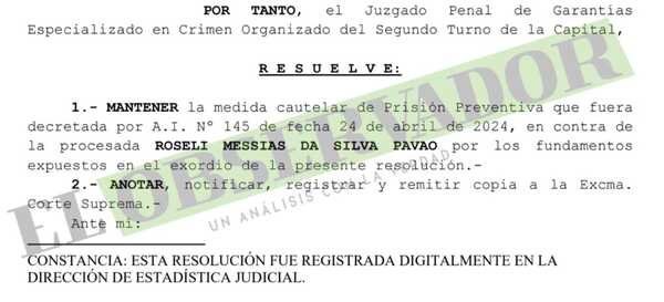 Mantienen prisión preventiva de cuñada de Jarvis Chimenes Pavão