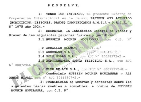 Inicio de cooperación internacional deriva en inhibiciones sobre bienes de procesados en causa AMIA-DAIA