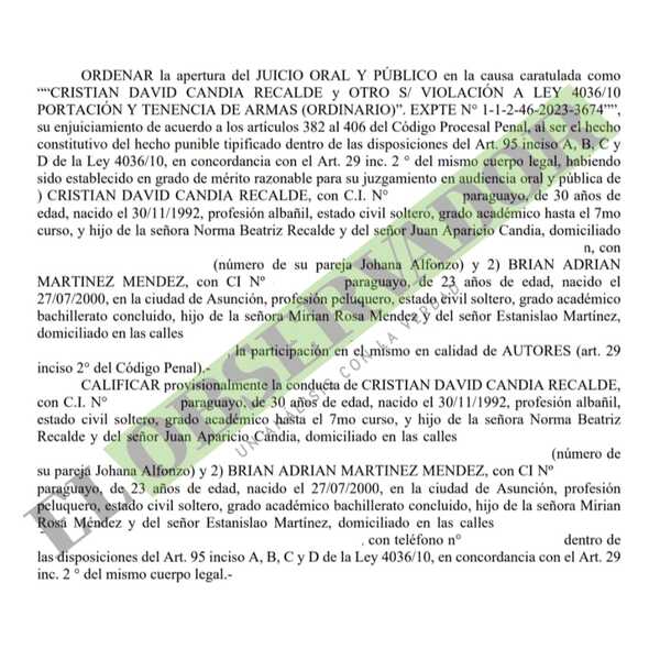 Admiten acusación y elevan a juicio causa sobre presuntos asaltantes
