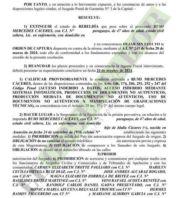 Comparece Imputada por falsificación de expedientes judiciales y obteiene medidas alternativas