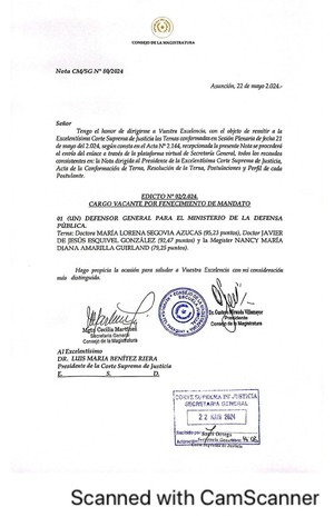 Consejo comunicó a la Corte la terna para Defensor General