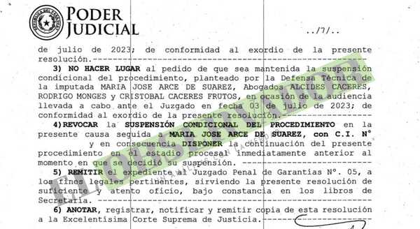 Fijan audiencia de imposición para imputada tras revocatoria de la suspensión condicional del procedimiento