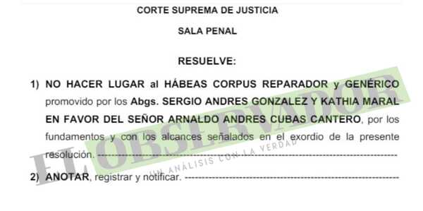 Dakovo: Sala Penal no hace lugar a hábeas corpus por no ser la vía para impugnar resoluciones