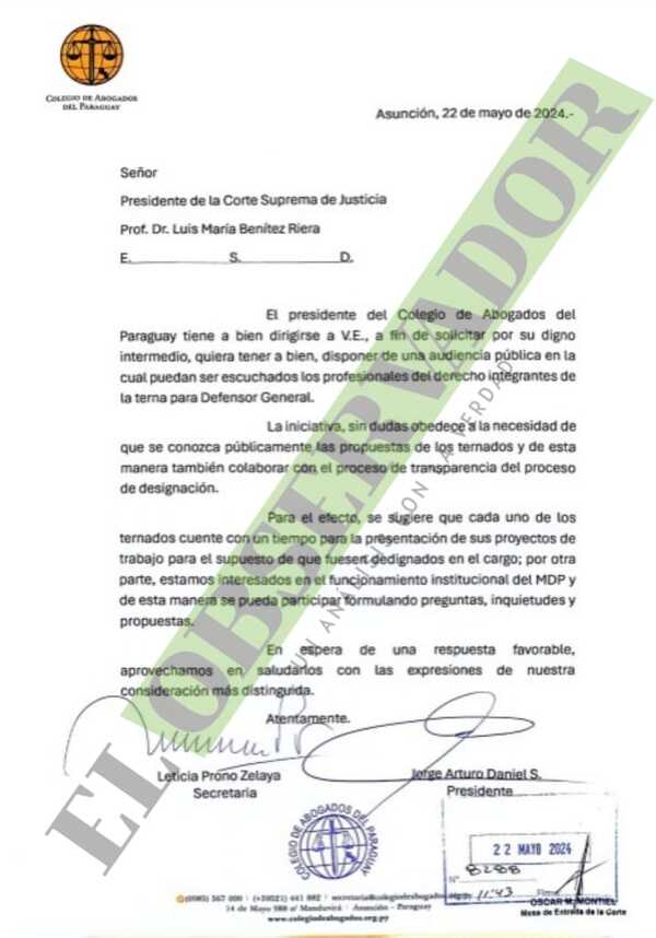 Gremio pide a la Corte una audiencia pública para escucha a ternados para Defensor General