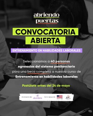Últimos Días para Postular al Curso de Habilidades Laborales para Exprivados de Libertad.
