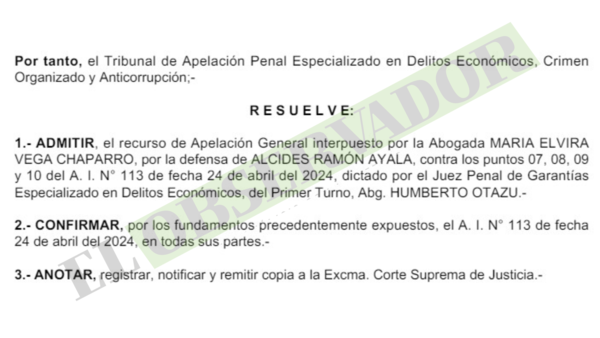 Cámara ratifica irrecurribilidad de convocatoria a juicio en caso de aprietes a comerciantes de San Lorenzo
