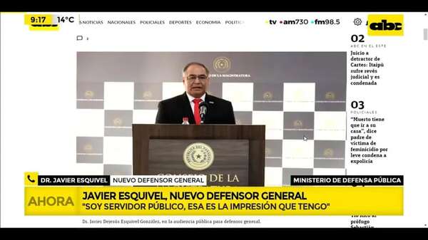 AHORA Confirman a Javier Esquivel como nuevo defensor general - ABC Noticias - ABC Color
