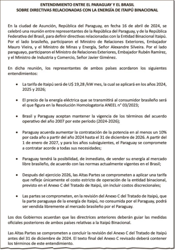 ¿Se inició con el “Entendimiento” la revisión del Anexo C o ya finalizó? - Economía - ABC Color