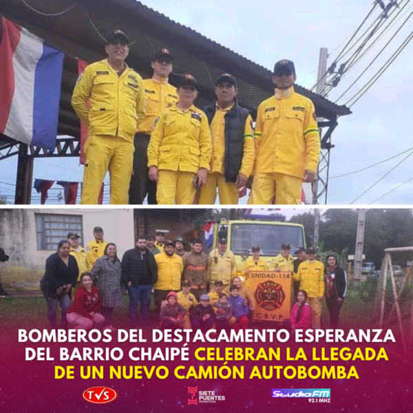 BOMBEROS DEL DESTACAMENTO ESPERANZA EN EL BARRIO CHAIPÉ RECIBEN UN NUEVO CAMIÓN AUTOBOMBA - TVS
