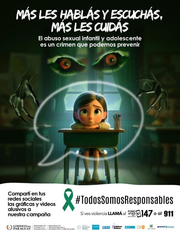 Redes del Estado se visten de verde en contra de la violencia infantil en el Paraguay - El Independiente