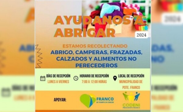 Piden donación de abrigos para niños y adolescentes en Pdte. Franco