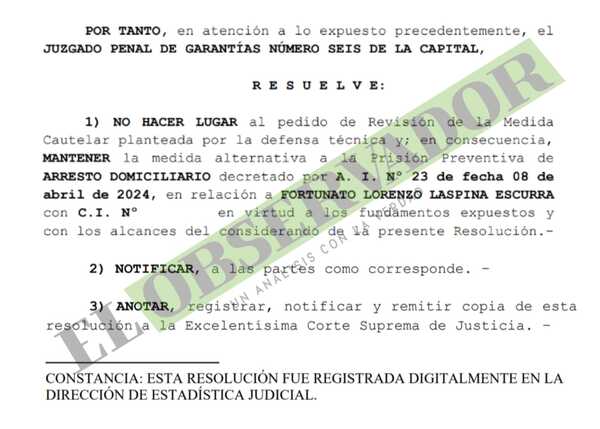 Rechazan permiso especial para supuesto torturador stronista y se mantiene arresto domiciliario