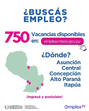 Plataforma EmpleaPy permite postular a 730 vacancias laborales en varias localidades del país - .::Agencia IP::.