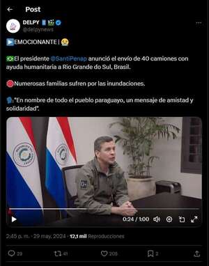 Peña anuncia “emocionado” envío de ayuda humanitaria al Brasil, pero no le conmueve la crítica situación de damnificados del Ñeembucú - Nacionales - ABC Color