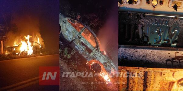 HALLARON AUTOMÓVIL HURTADO TOTALMENTE INCINERADO EN SAN PEDRO DEL PARANÁ - Itapúa Noticias