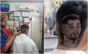 Versus / ¡Locura azulgrana! Un hincha tiene un particular 'look' con la cara de Jean Fernandes