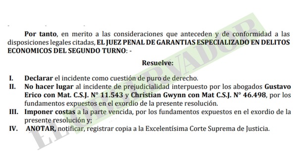 Rechazan incidentes sobre causa a Wilfrido Cáceres por lavado y enriquecimiento