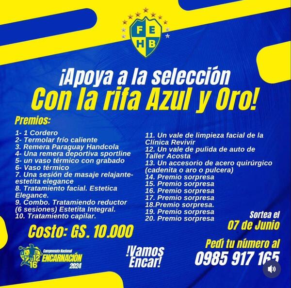 RIFA A BENEFICIO DE LA SELECCIÓN ENCARNACENA DE HANDBALL - TVS
