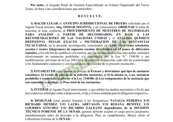 Ordenan análisis químico de cocaína que pretendía ser traficada a España.