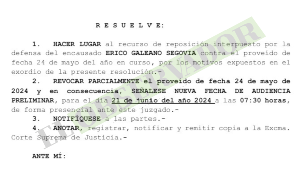 Fijan preliminar para Erico Galeano y se advierten sanciones por planteos dilatorios