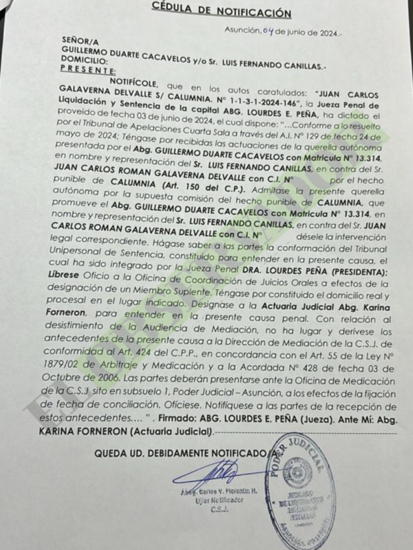 Admiten querella a Calé Galaverna por vincular a Luis Canillas con magnicidio de Argaña