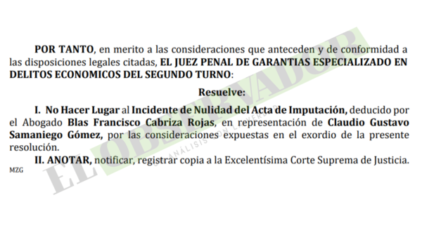 Rechazan nulidad de imputación planteada por procesado en caso Detave
