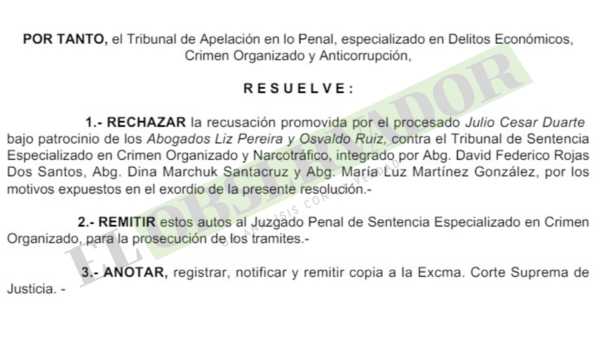 Rechazan otro intento de Duarte Servián de apartar a Tribunal de Sentencia