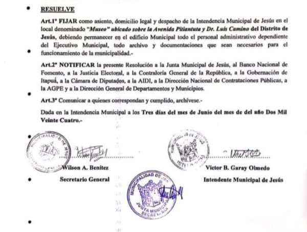 Jesús y sus dos municipalidades: Intendente abrió oficina paralela porque no puede ingresar a la sede municipal - Política - ABC Color