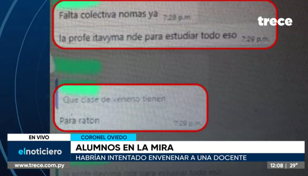 Para evitar examen: Alumnos plantearon envenenar a docente en Coronel Oviedo - trece