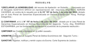 Tribunal ratifica actuación de juez sobre traslado de prejudicialidad atacada por Wilfrido Cáceres