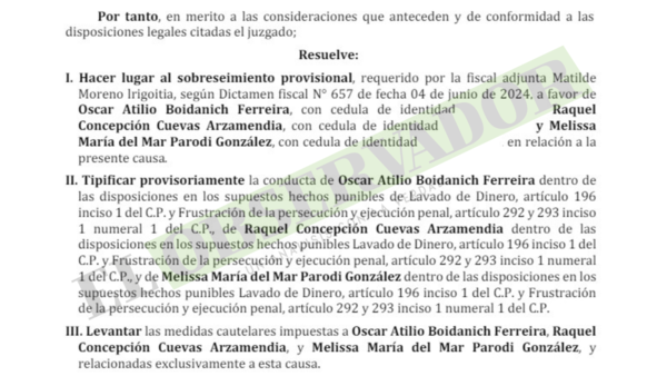 Boidanich obtiene sobreseimiento provisional mientras se aguardan informes de Brasil