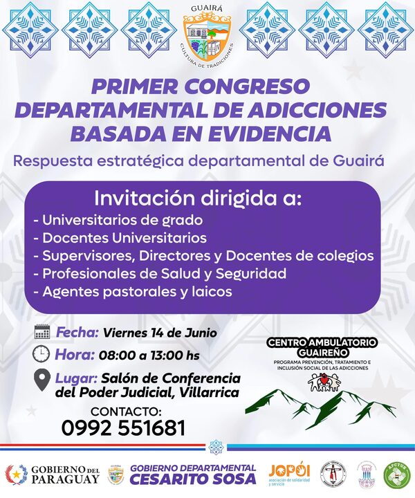Mañana se realizará el Primer Congreso Departamental de Adicciones Basada en Evidencia