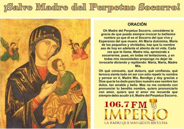Este lunes 17 se inicia la celebración en honor a la Madre del Perpetuo Socorro - Radio Imperio 106.7 FM