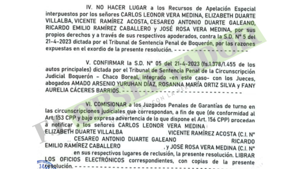 Segunda instancia confirma condenas por cuádruple crimen en estancia Taguató