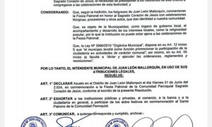 Mallorquín: declaran asueto por fiesta patronal